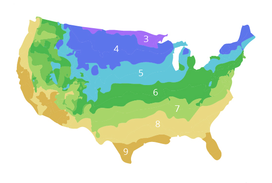 map of USDA Hardiness Zones